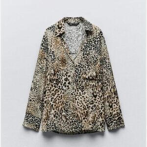 Zara Leopard Print Blouse - Black, Brown, Cream